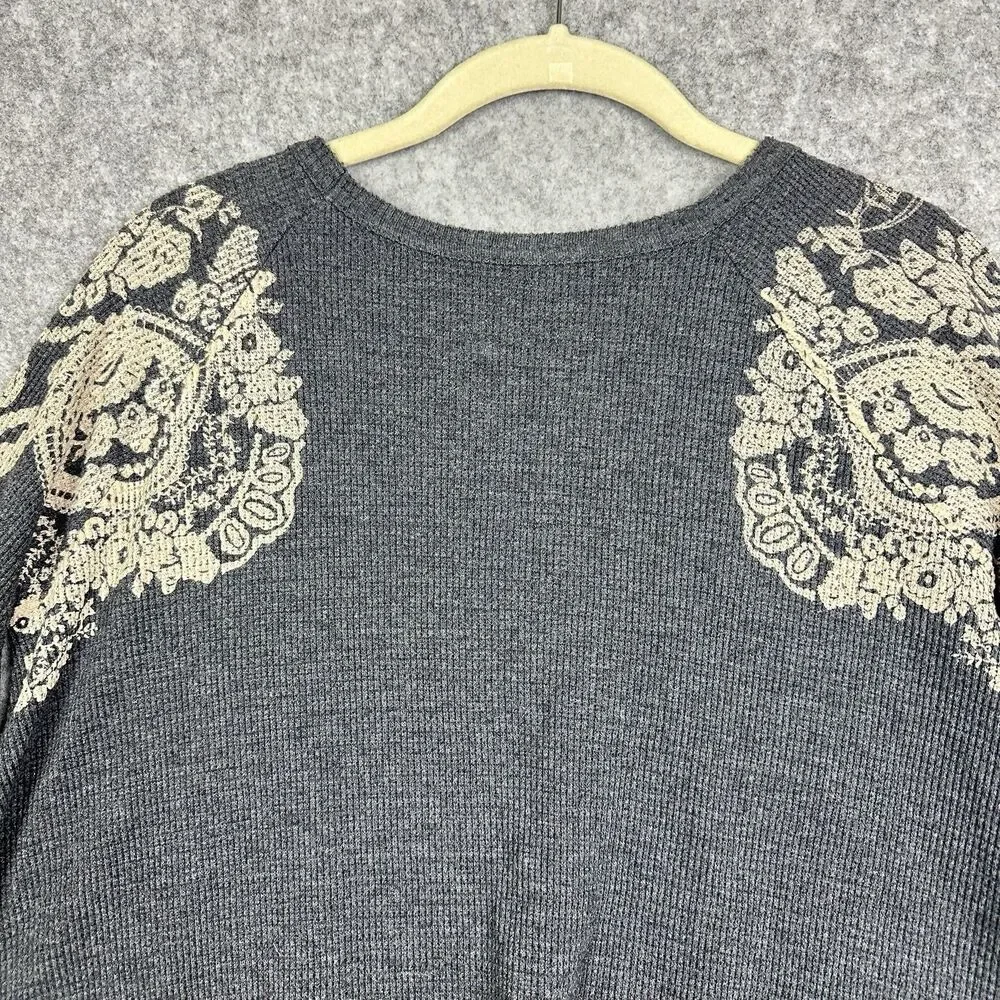 We the Free People Rockabilly Top Womens XS Gray Raglan Thermal Waffle Swing